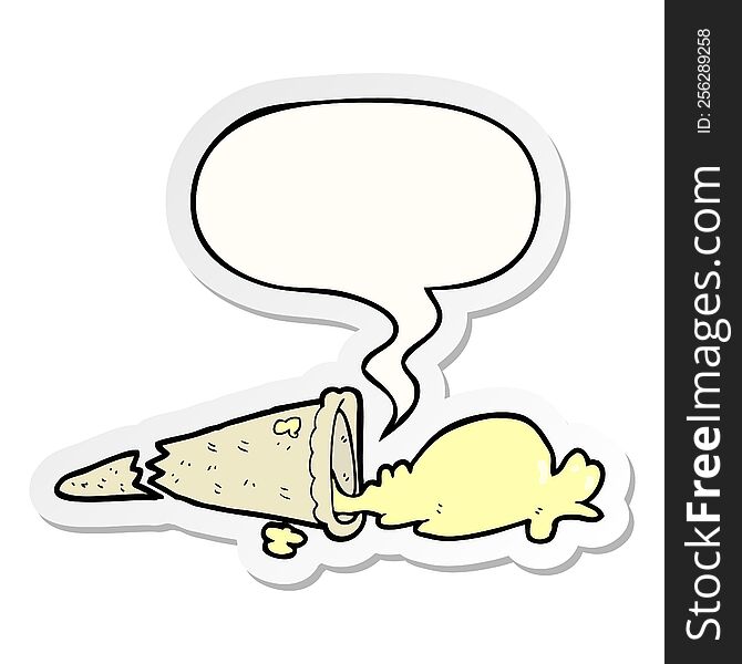 Cartoon Dropped Ice Cream And Speech Bubble Sticker