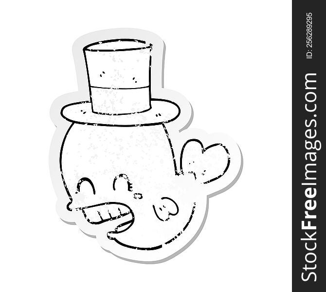 Distressed Sticker Of A Cartoon Whale Wearing Hat