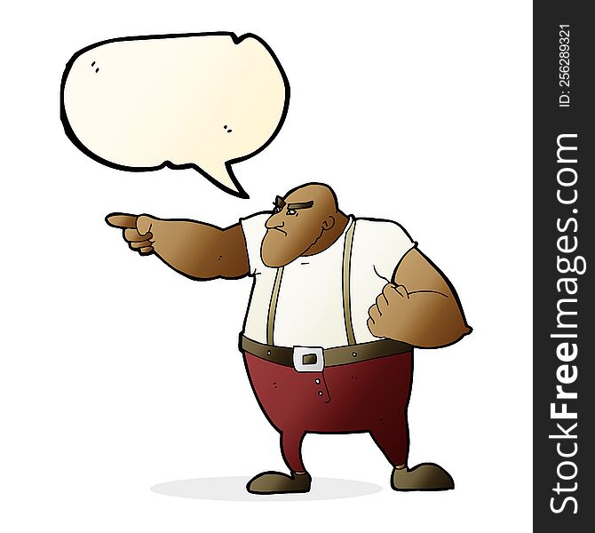 cartoon angry tough guy pointing with speech bubble