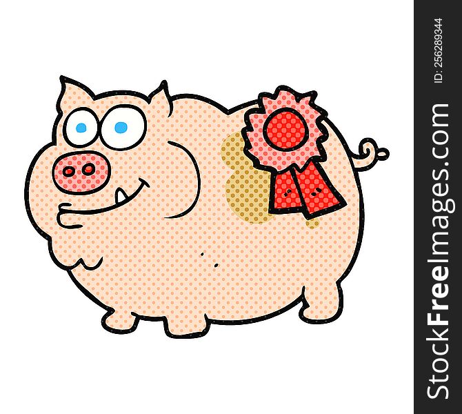 freehand drawn cartoon prize winning pig