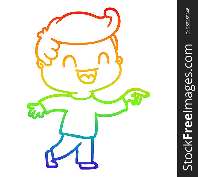 Rainbow Gradient Line Drawing Cartoon Happy Man Pointing