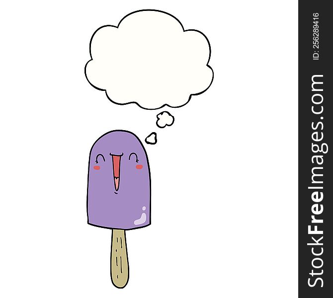 Cartoon Happy Ice Lolly And Thought Bubble