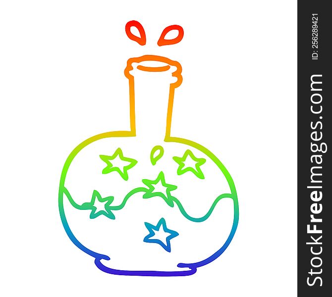 rainbow gradient line drawing of a cartoon magic potion
