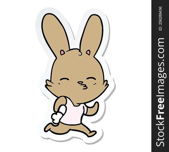 Sticker Of A Cartoon Running Rabbit