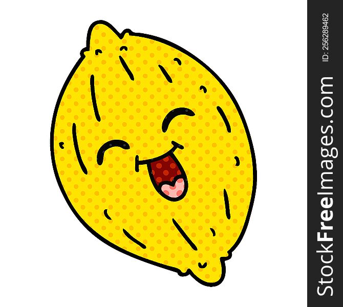 freehand drawn cartoon of a happy lemon