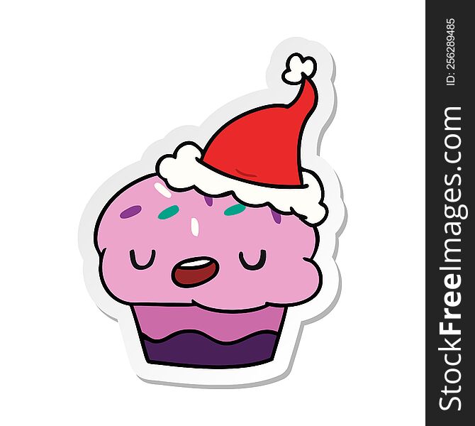 Christmas Sticker Cartoon Of Kawaii Cupcake