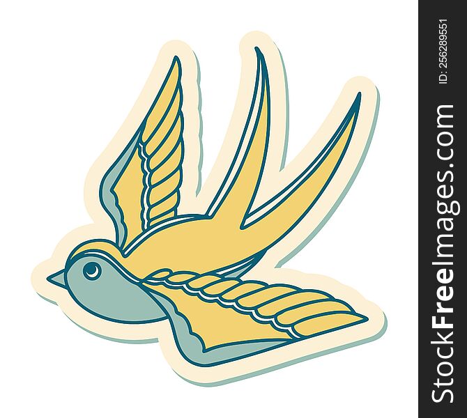 sticker of tattoo in traditional style of a swallow. sticker of tattoo in traditional style of a swallow