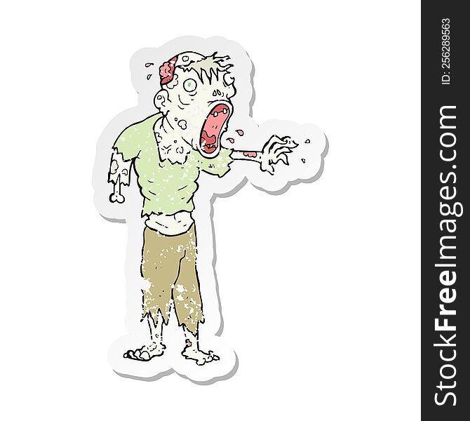 Retro Distressed Sticker Of A Cartoon Zombie