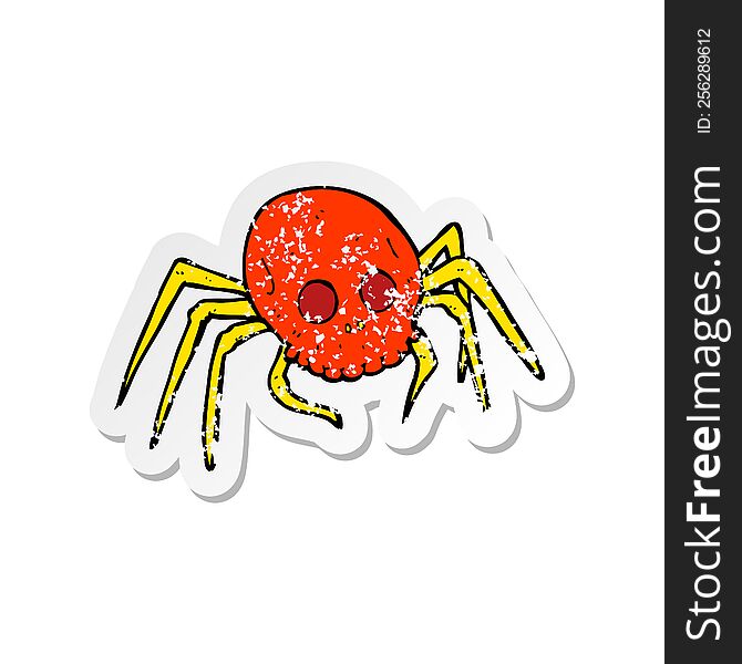 Retro Distressed Sticker Of A Cartoon Spooky Halloween Skull Spider