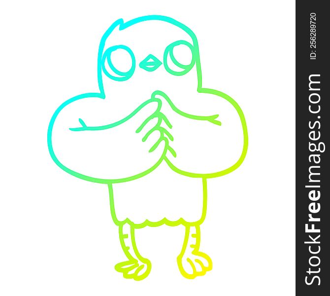cold gradient line drawing of a cartoon bird with plan