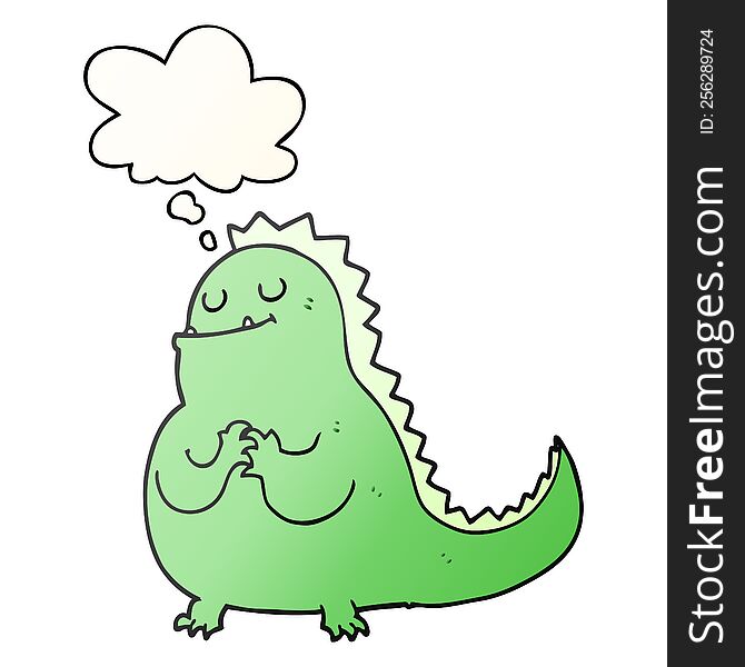 Cartoon Dinosaur And Thought Bubble In Smooth Gradient Style