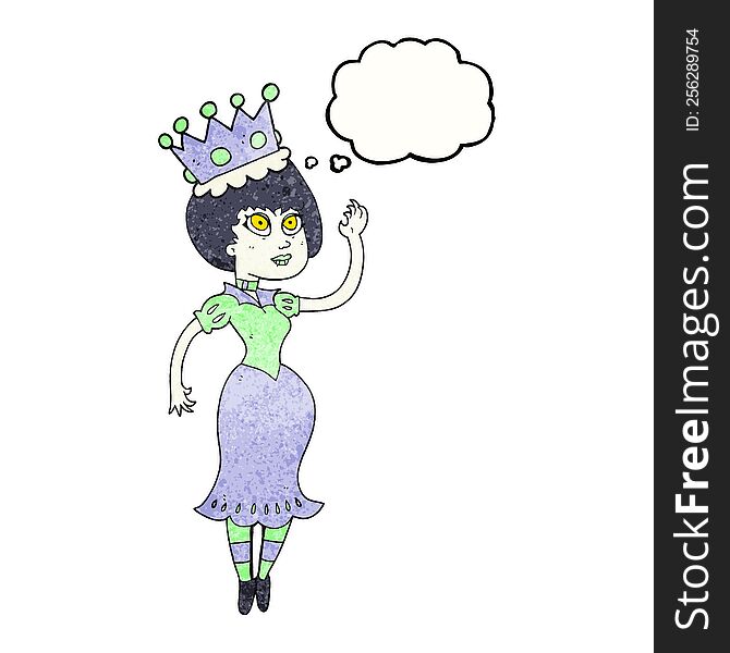 freehand drawn thought bubble textured cartoon vampire queen waving