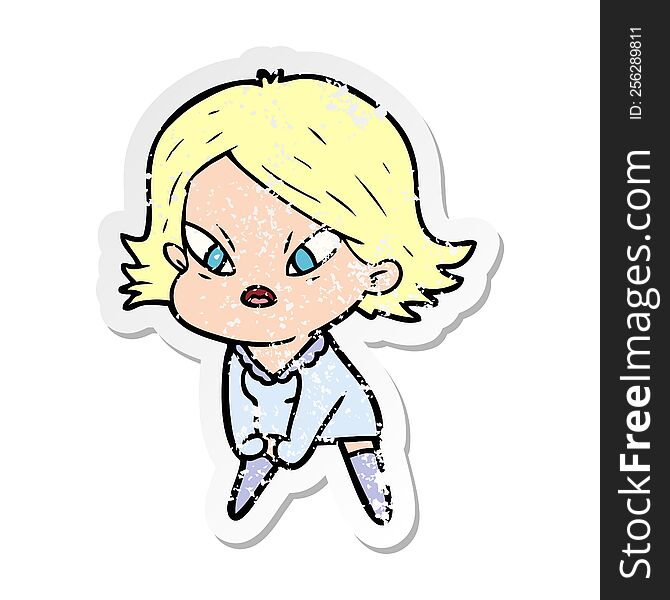 distressed sticker of a cartoon stressed woman