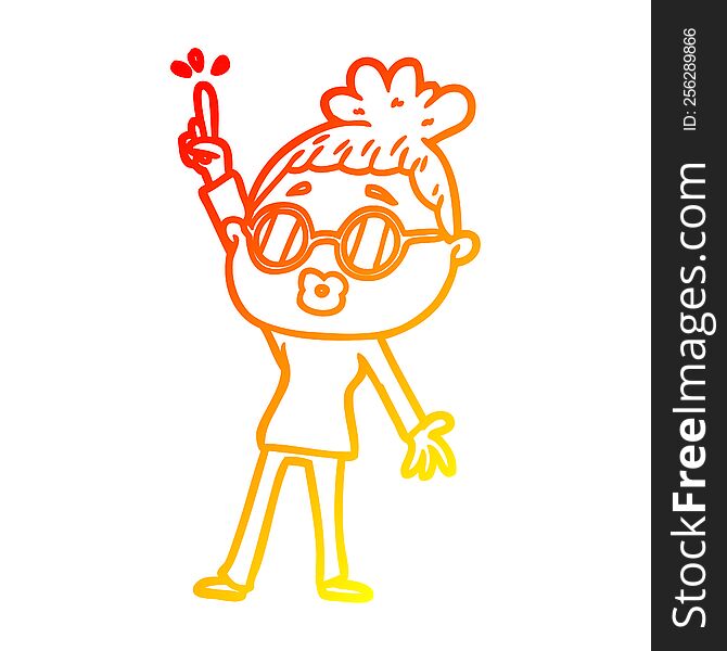 warm gradient line drawing of a cartoon dancing woman wearing spectacles