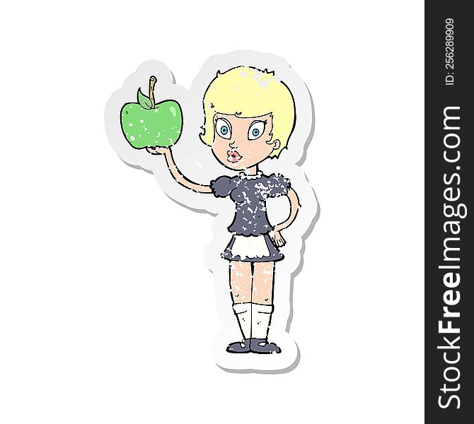 retro distressed sticker of a cartoon waitress with healthy food