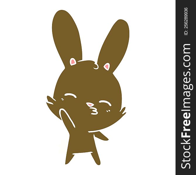 Curious Waving Bunny Flat Color Style Cartoon