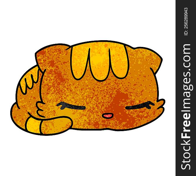 textured cartoon illustration kawaii cute sleeping kitten. textured cartoon illustration kawaii cute sleeping kitten