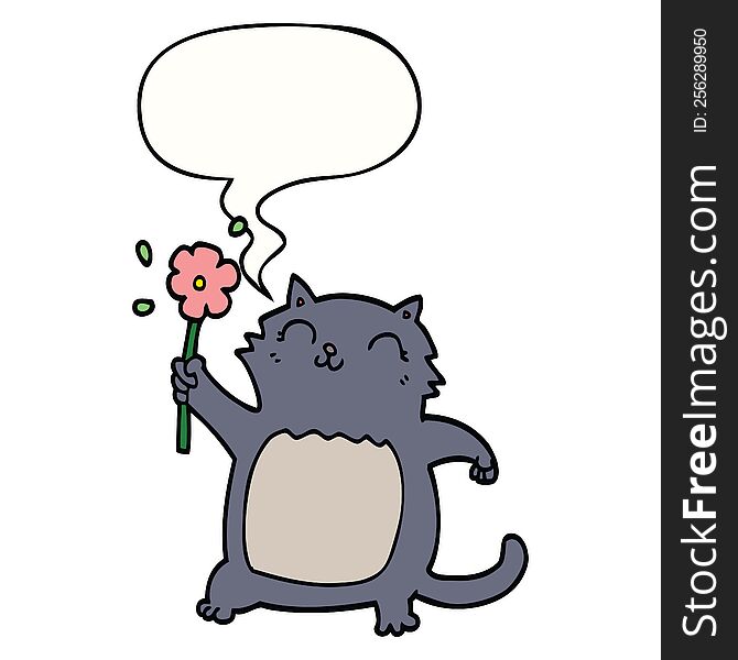 cartoon cat and flower and speech bubble