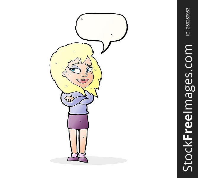 Cartoon Woman With Crossed Arms With Speech Bubble