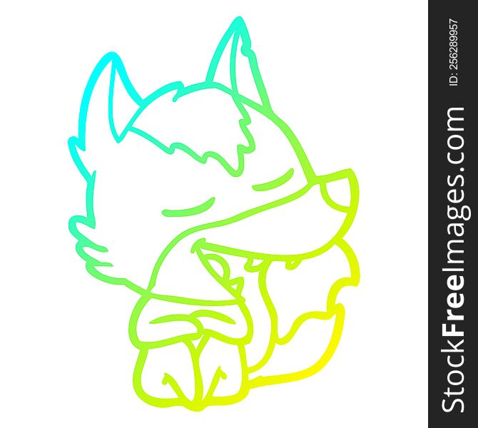 Cold Gradient Line Drawing Cartoon Wolf Sitting Laughing