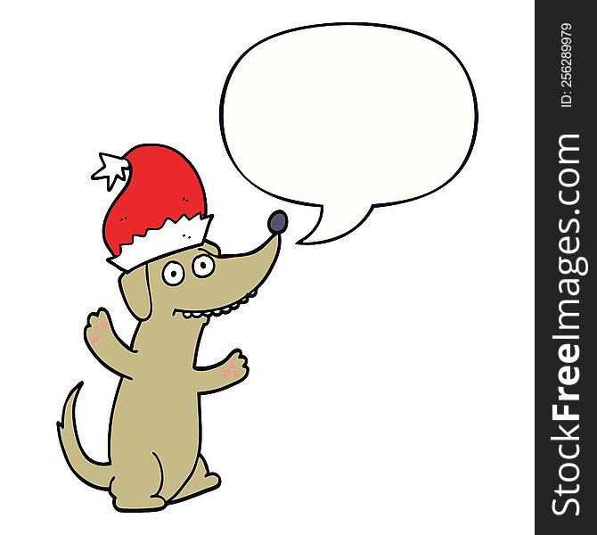 Cute Christmas Cartoon Dog And Speech Bubble
