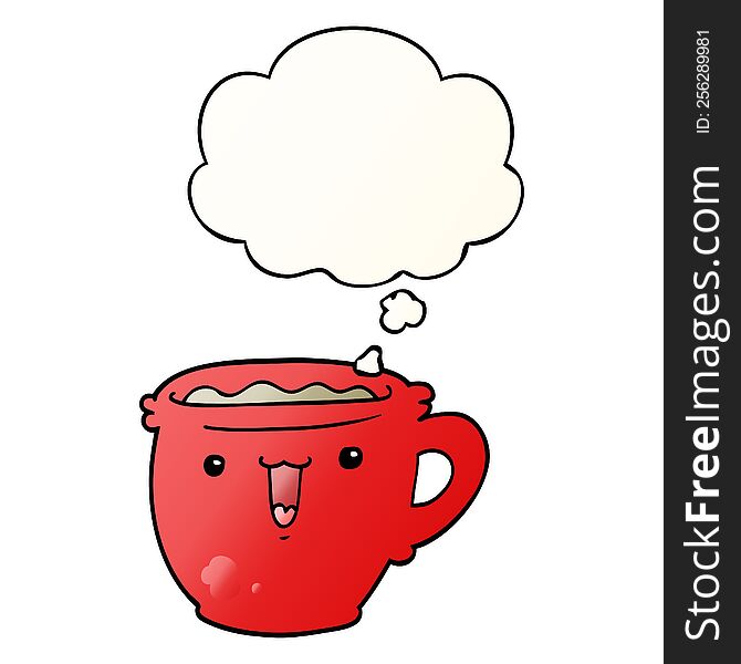 cute cartoon coffee cup and thought bubble in smooth gradient style