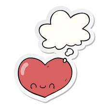 Cartoon Love Heart Character And Thought Bubble As A Printed Sticker Stock Image