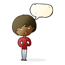 Cartoon Woman Making Who Me Gesture With Speech Bubble Stock Image