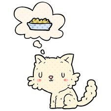 Cartoon Cat And Food And Thought Bubble In Comic Book Style Stock Image