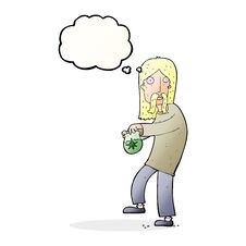 Free Cartoon Hippie Man With Bag Of Weed With Thought Bubble Stock Image - 256294901