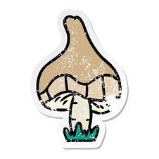 Distressed Sticker Cartoon Doodle Of A Single Mushroom Stock Photography