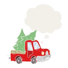 Cartoon Pickup Truck Carrying Trees And Thought Bubble In Retro Style Royalty Free Stock Images