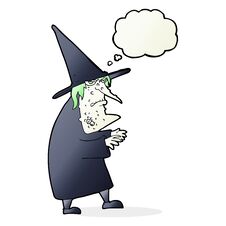 Cartoon Ugly Old Witch With Thought Bubble Stock Photos