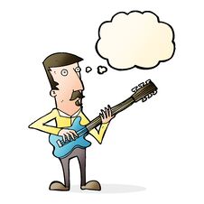 Cartoon Man Playing Electric Guitar With Thought Bubble Royalty Free Stock Images