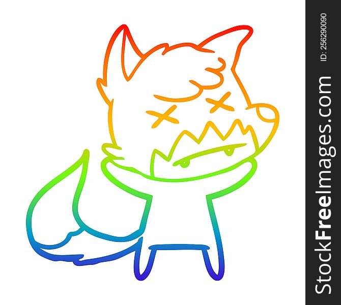 Rainbow Gradient Line Drawing Cartoon Cross Eyed Fox