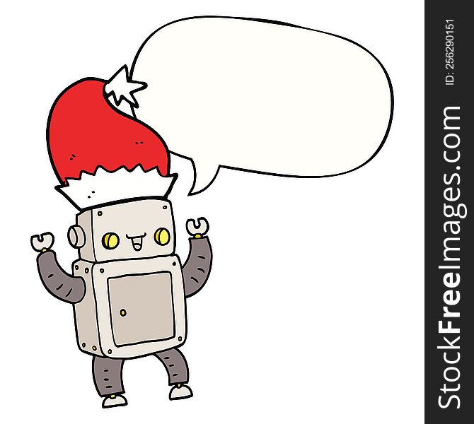 Cartoon Christmas Robot And Speech Bubble