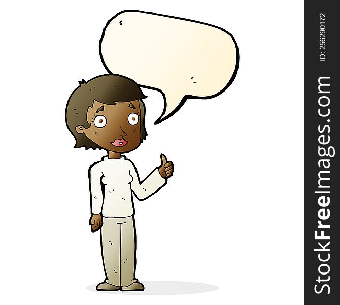 Cartoon Woman Giving Thumbs Up Symbol With Speech Bubble