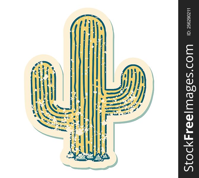 iconic distressed sticker tattoo style image of a cactus. iconic distressed sticker tattoo style image of a cactus