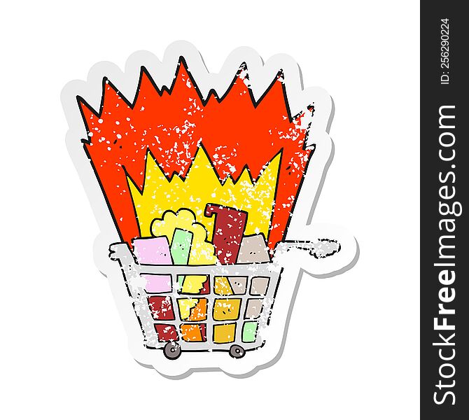 Retro Distressed Sticker Of A Cartoon Shopping Trolley