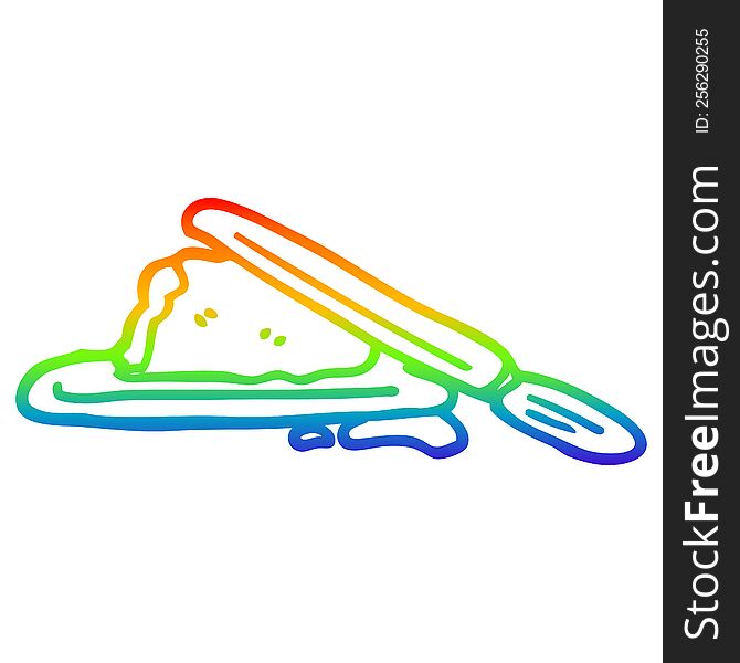 Rainbow Gradient Line Drawing Cartoon Butter And Knife