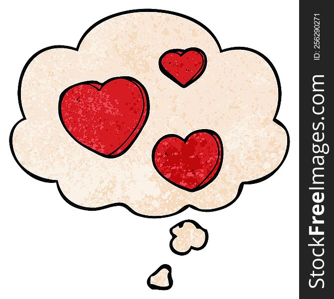 Cartoon Love Hearts And Thought Bubble In Grunge Texture Pattern Style