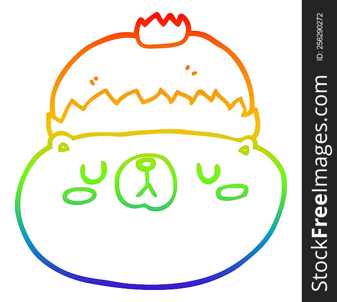 Rainbow Gradient Line Drawing Cartoon Christmas Bear