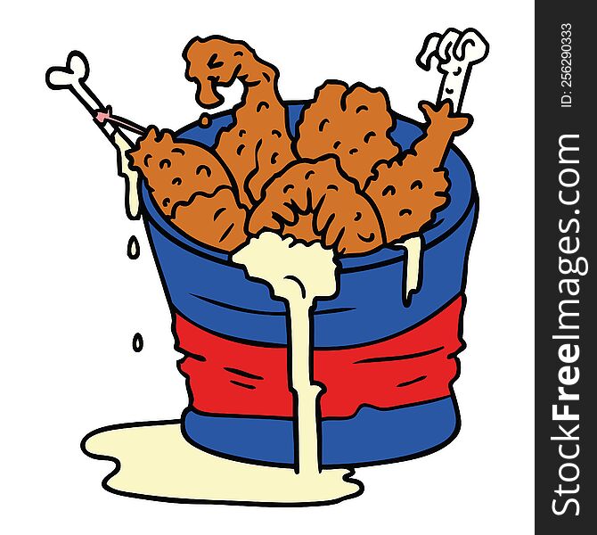 hand drawn cartoon doodle bucket of fried chicken