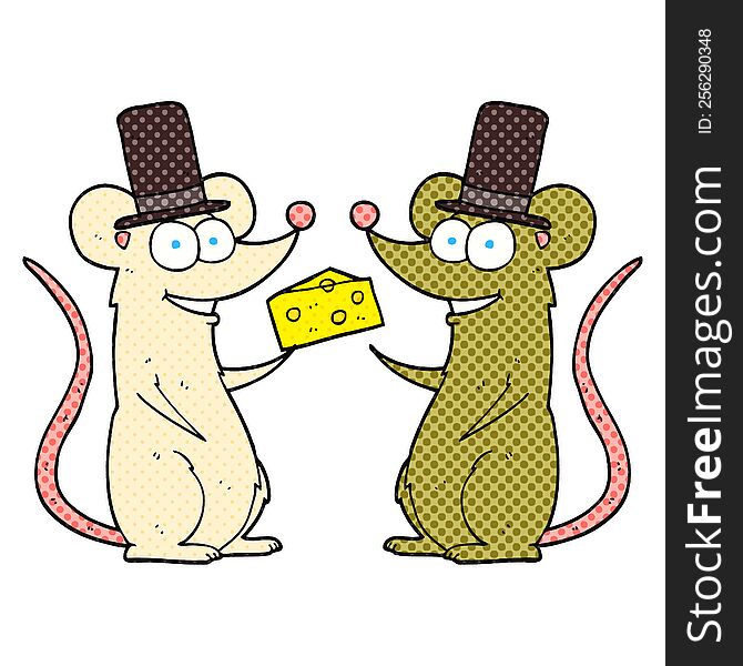 freehand drawn comic book style cartoon mice with cheese