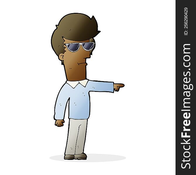 cartoon man in glasses pointing