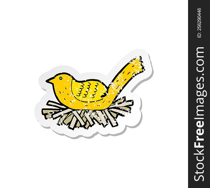 retro distressed sticker of a cartoon bird on nest