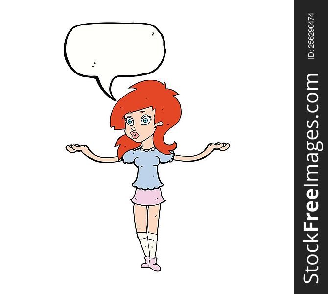 Cartoon Confused Pretty Girl With Speech Bubble