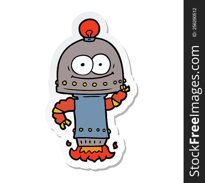 Sticker Of A Happy Carton Robot With Light Bulb