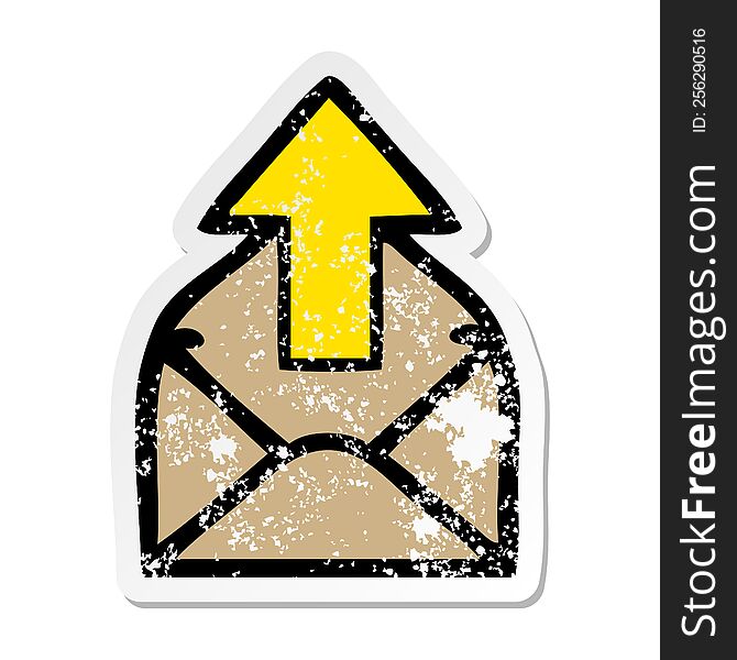 Distressed Sticker Of A Cute Cartoon Envelope With Arrow