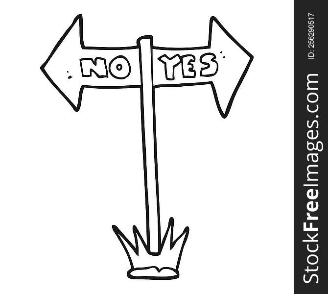 freehand drawn black and white cartoon yes and no sign